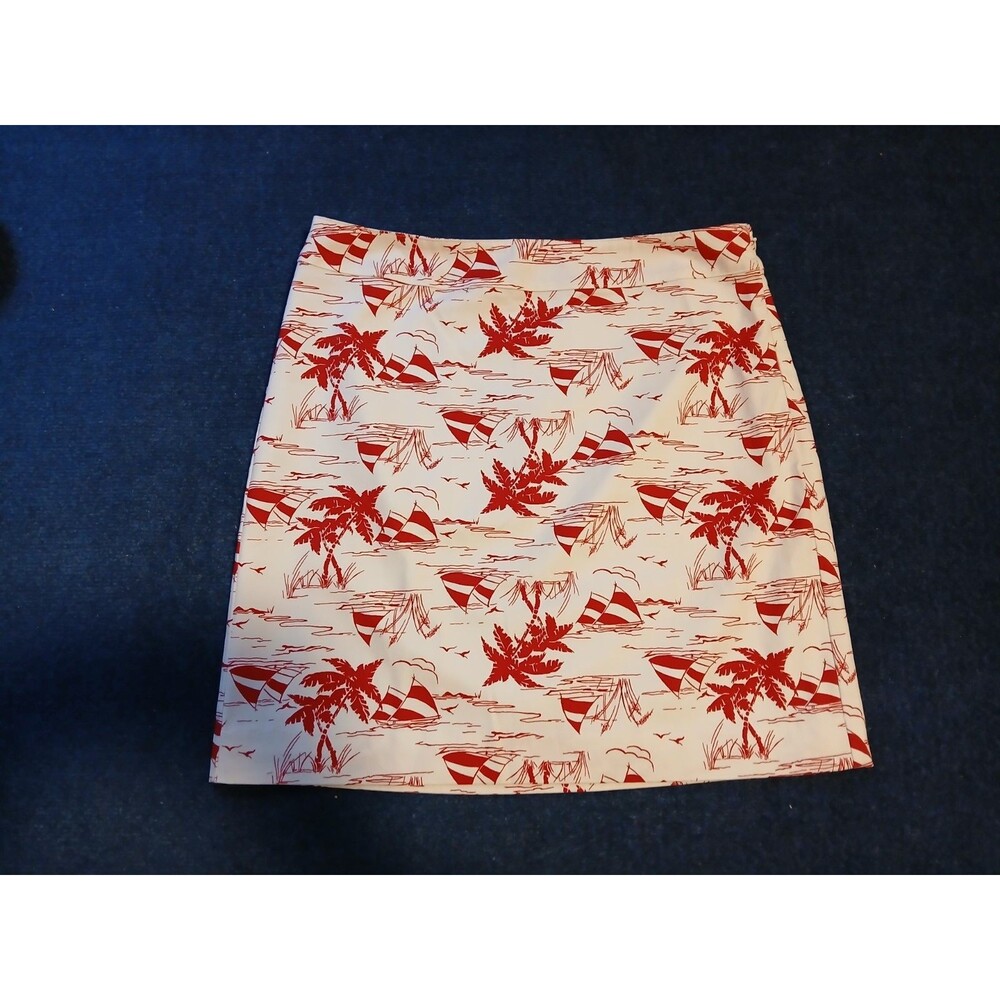 Talbots  Coastal Print  Skirt Red/ White Sailboat Print Lined NWT   10